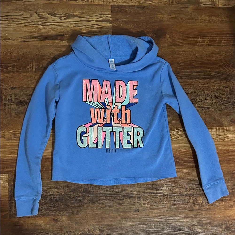 Justice Vibrant Blue Hoodie with Colorful Print